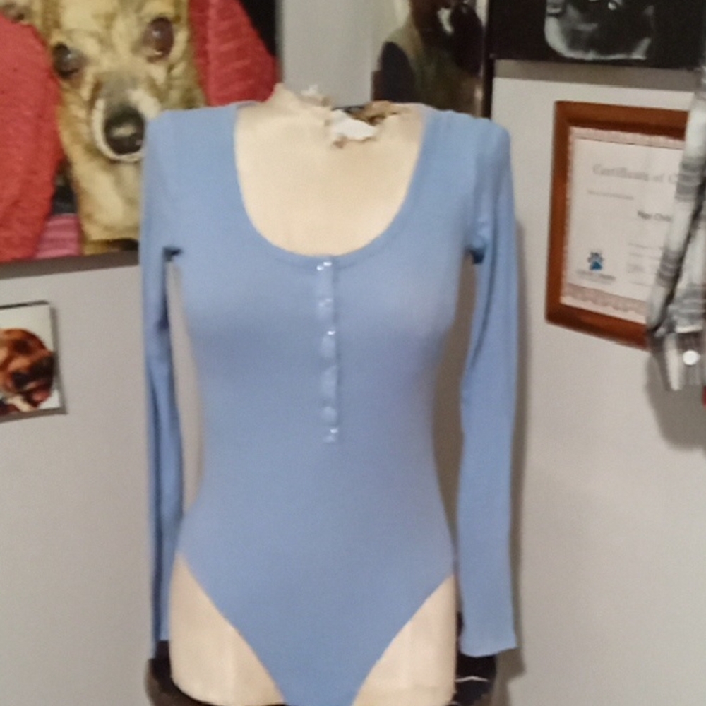 Aerie Light Blue Long Sleeve Bodysuit